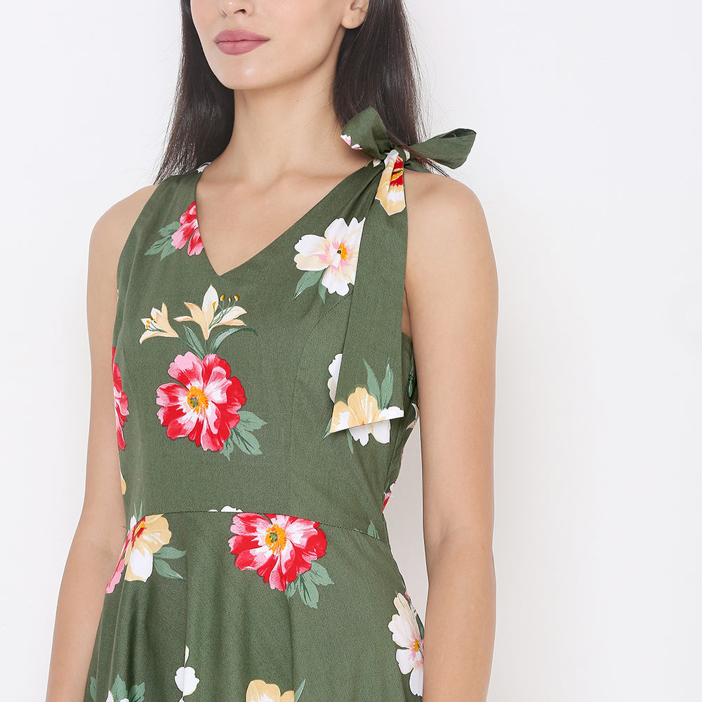 
                      
                        Green Printed Sleeveless Dress
                      
                    