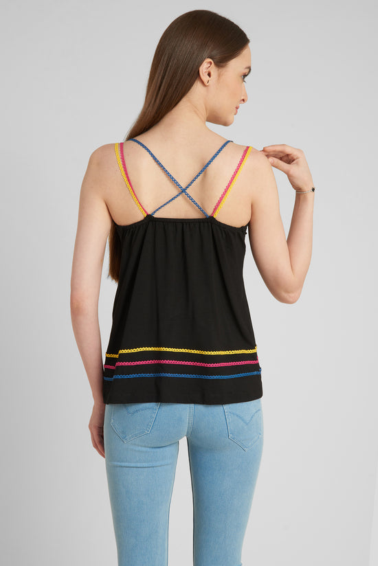 Black strappy top with three colour lace detailing